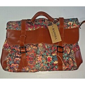 NWT - BAOSHA Floral Patterned Leather & Fabric Messenger Bag with Shoulder Strap